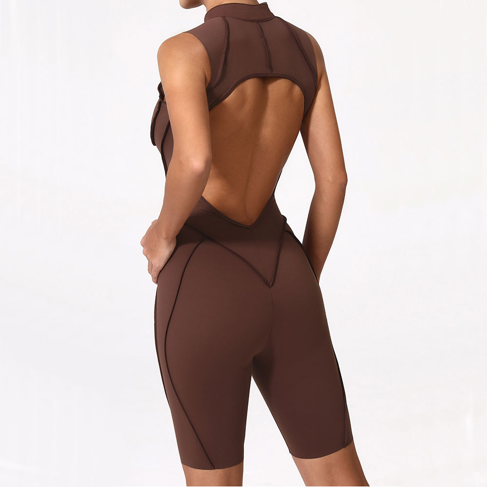 Yoga Overall Fitness - Zipper Jumpsuit Women's Fitness Suit Short