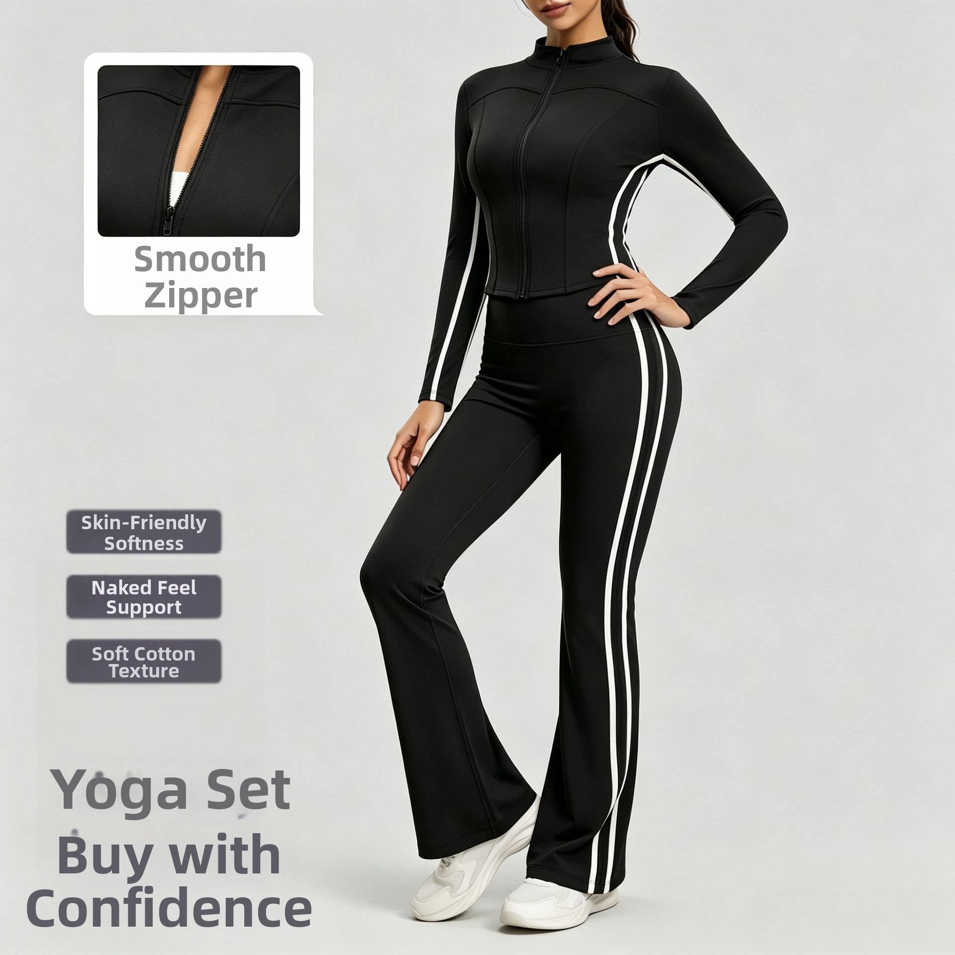 Yoga Fitness Stretching - Women Striped Fall Workout Set High
