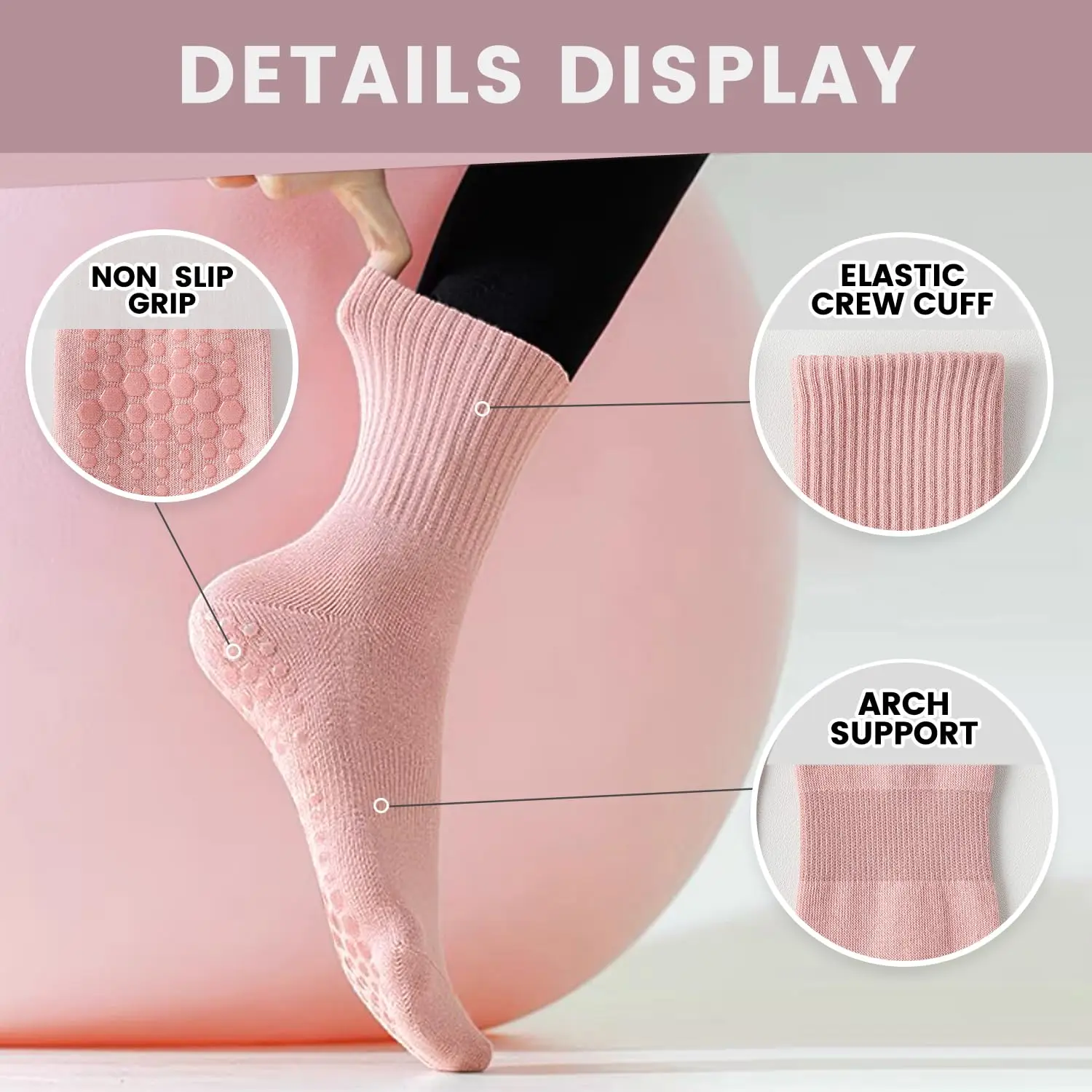 4 pairs of women's yoga socks, - Yoga & Fitness Center 评论和价格